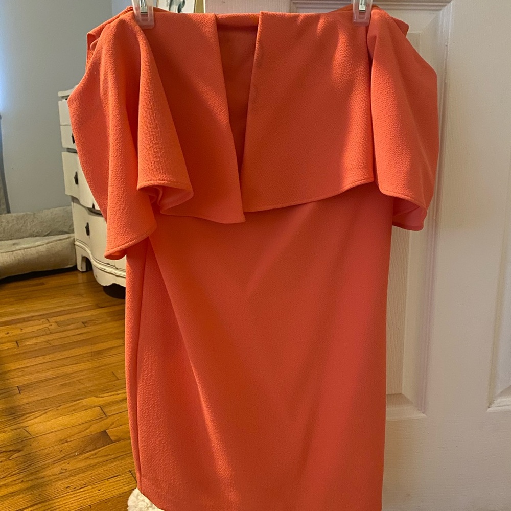 Trina Turk Orange Sheath Dress with Flutter Sleeves for Cocktail